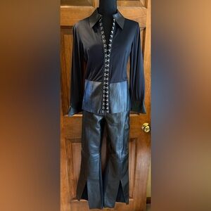 Isabel Black Leather and Fabric Two-Piece Set